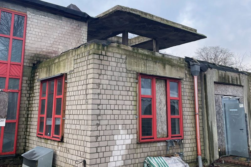 Skizze eines Wohngebiets mit abgesteckten Parzellen und angrenzendem Park.